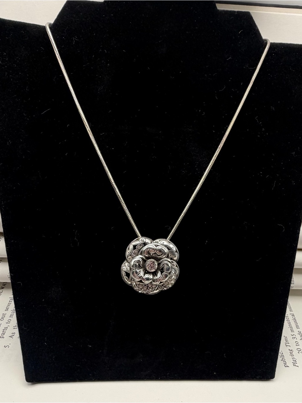 Brighton Serene Rose Pendant Necklace with Pave Crystal Accents